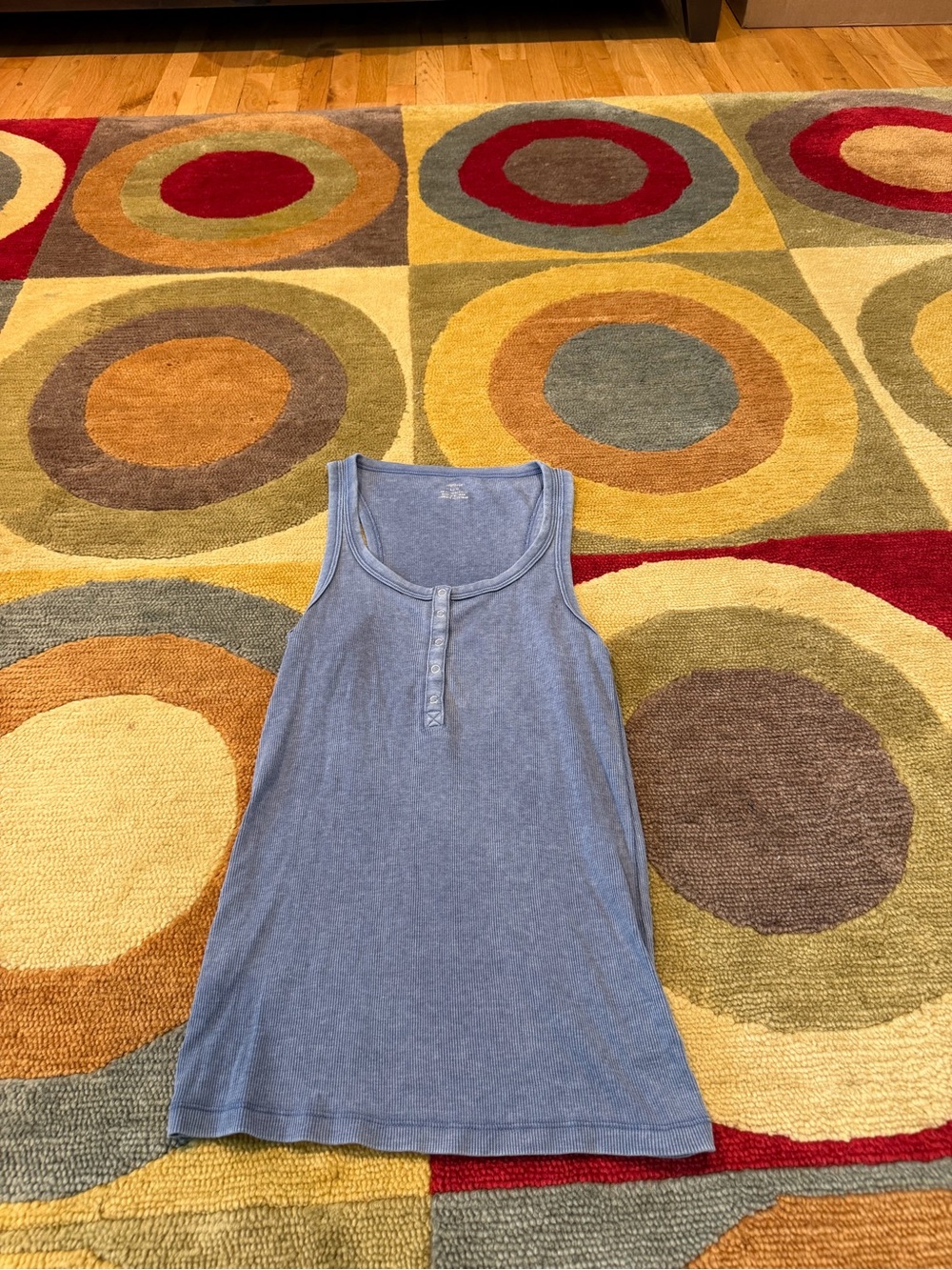 Aerie Blue Vintage Wash Henley Tank Top Ribbed Size Large